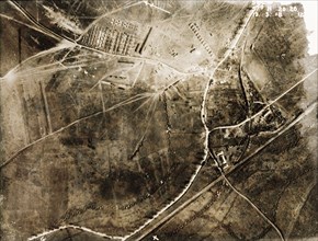 Aerial view of a military camp and trenches. One of a series of British aerial reconnaissance