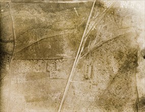 Aerial view of a bomb-damaged landscape. One of a series of British aerial reconnaissance