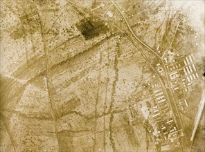 Aerial view of a military base and field hospital. One of a series of British aerial reconnaissance
