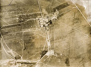 Aerial view of a military camp on the Western Front. One of a series of British aerial
