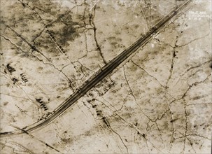 A railway track on the Western Front. One of a series of British aerial reconnaissance photographs
