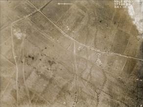 Aerial view of a bomb-damaged landscape. One of a series of British aerial reconnaissance