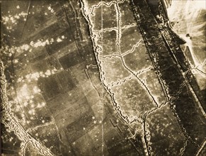 Trenches and bomb damage on the Western Front. One of a series of British aerial reconnaissance