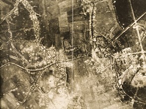 Trenches and bomb damage on the Western Front. One of a series of British aerial reconnaissance