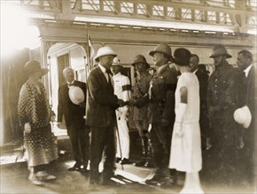 The Earl of Reading arrives in Bombay, 1926. The Earl of Reading and his wife (left) disembark from
