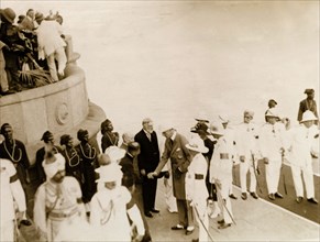 Lord and Lady Irwin arrive in Bombay. Lord Irwin, Viceroy of India, shakes hands with an Indian