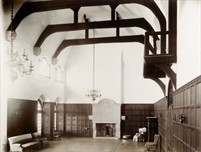 Inside Government House, Pretoria. Heavy wooden beams support the high ceiling of the main