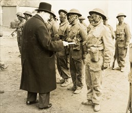Winston Churchill meets Royal Engineers. British Prime Minister, Sir Winston Churchill (1874-1965),