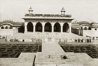 The Khas Mahal at Agra Fort. View of the Khas Mahal, a white marble palace set in a Mughal grape
