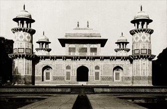 Itmad-Ud-Daulah's tomb, circa 1920. Exterior view of Itmad-Ud-Daulah's tomb, a 17th century Mughal