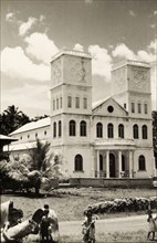 Catholic church in Western Samoa. View of the facade of a large Catholic church. Western Samoa