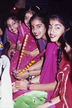 Girls in traditional Indian dress. Girls in traditional Indian dress celebrate Diwali, the Hindu