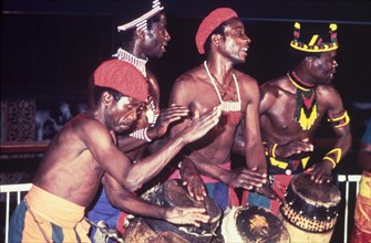 A Zambian dance group. A Zambian dance group in traditional African dress perform during a cultural