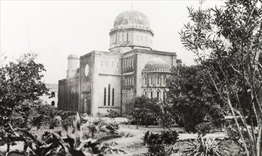 Mombasa Cathedral, circa 1910. Exterior view of Mombasa Cathedral, featuring a domed transept tower