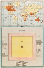 Map and diagram of the British Empire. A map highlighting the countries of the British Empire,