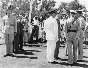 The Duke of Edinburgh meets officers of the Kenya Regiment. The Duke of Edinburgh meets with