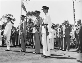 The Duke of Edinburgh at the Kenya Regiment headquarters. The Duke of Edinburgh watches as officers