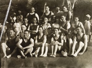 European bathers at Man-O-War Bay. A group of European bathers pose for a portrait in their