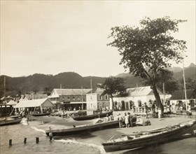 Kingstown, St Vincent. View of the seafront of the port city of Kingstown, where several long row