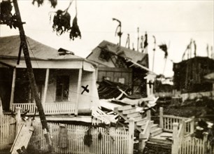 Houses destroyed by hurricane, Belize City. Houses are reduced to rubble by a hurricane that hit