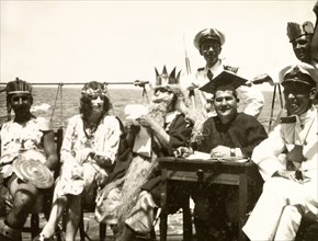 King Neptune's court. Crew members dressed in costume as King Neptune and his court for a 'crossing
