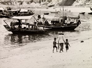 Sampans at Repulse Bay. Sampans and row boats are moored in shallow water at Repulse Bay. Hong Kong