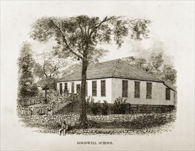 Goodwill School, Jamaica. A woodcut illustration taken from Reverend George Blythe's autobiography,