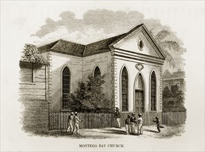 Montego Bay Presbyterian Church. A woodcut illustration of a church at Montego Bay, taken from