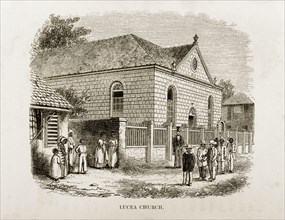 Lucea Presbyterian Church. A woodcut illustration of Lucea Presbyterian Church, taken from Reverend