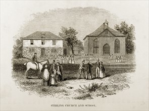 Stirling Church and Mission School, Jamaica. A woodcut illustration of Stirling Church and Mission