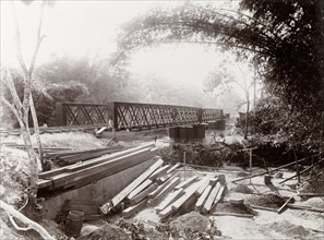 Trinidad Bridge over the Guanapo River. View of the construction of Trinidad Bridge, a railway