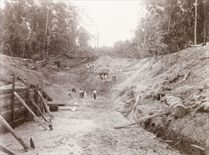 Tunnel under construction in Caparo Valley. View of the construction of railway track 'No. 84' and