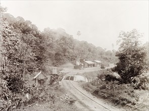 Construction of Brasso Caparo railway station. View along a section of railway track built by
