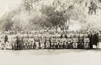 Indian police force. Group portrait of a line up of Indian and British police officers. The Chief