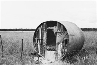 A shepherd's hut on the Laikipia plains. A shepherd's hut, made from a cylinder of corrugated iron