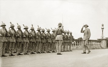 Lord Irwin inspecting the West Yorkshire Regiment. Lord Irwin, Viceroy of India, inspects a line up