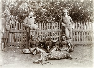 British officials with hunting trophies, India. Major Geoffrey Carr Glyn and Mr Gordon Leatham,