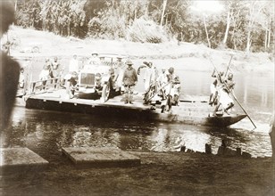 Ferry crossing on the Karempoja River. Sir Arthur Lawley, the Governor of Madras, and his touring