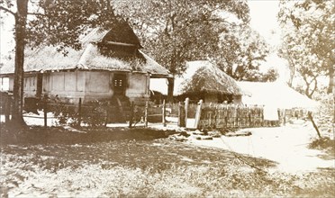 Temple at hunting lodge, Edakkara. View of a temple with a thatched roof at a hunting lodge in the