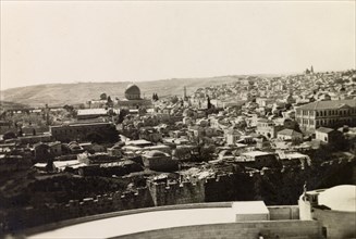 Jerusalem. View across the city of Jerusalem to the golden dome of the Mosque of Umar (Dome of the