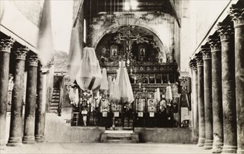 Altar of Church of the Nativity. Interior view of the altar inside the Church of the Nativity, a