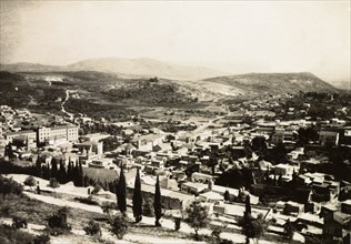 Jerusalem . View across the city of Jerusalem to the Judean Mountains. Jerusalem, British Mandate