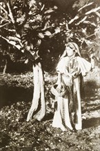 Portrait of a Palestinian woman. Portrait of a Palestinian woman posing beside a tree in a village