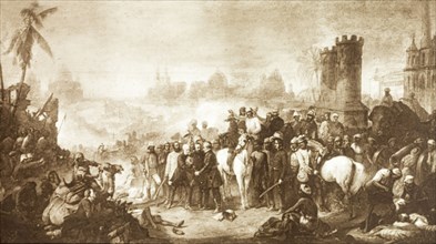 The meeting of Sir Campbell and Sir Havelock. An illustration depicts the meeting of army generals