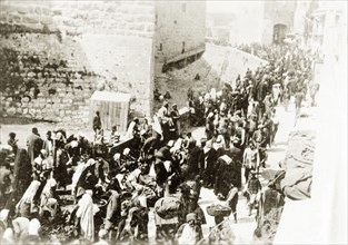 Ramallah on the day of a Nebi Musa procession. Crowds of people throng the streets of Ramallah on