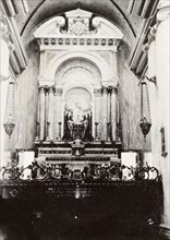 Altar of a Franciscan Church. The ornate altar of a Franciscan Church in Jaffa. Jaffa, British