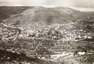 Nablus, Palestine. View over the Palestinian city of Nablus situated in a mountain valley, taken
