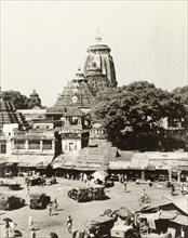 Jagannath Temple in Puri. View overlooking a town square in Puri, towards the Jagannath Temple, a
