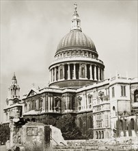 St Paul's Cathedral, London, 1945. View of St Paul's Cathedral at the close of World War II.