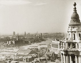 View over the City of London, 1945. View over the River Thames and the City of London, taken from